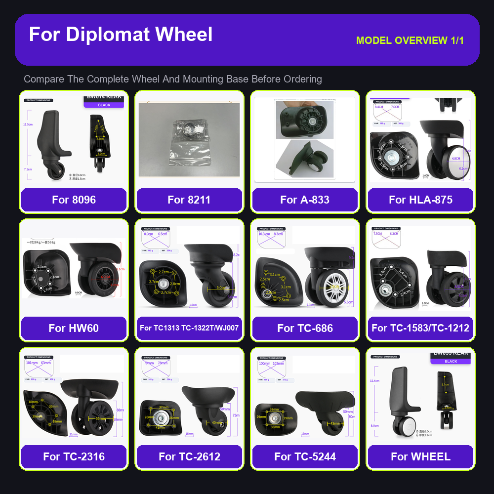 Silent Replacement Luggage Wheels - Ruote di ricambio per valigie robuste,